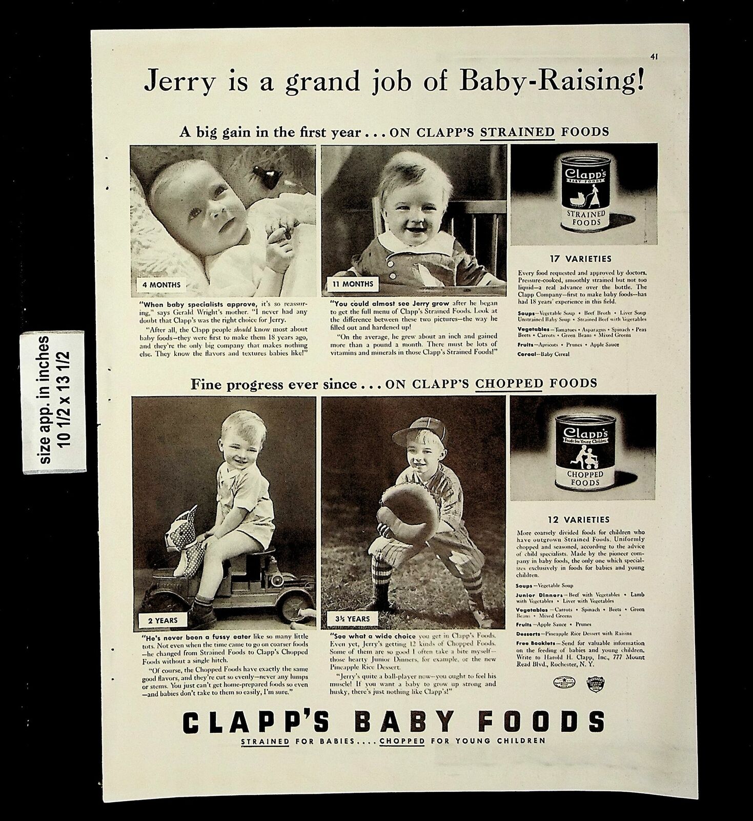 1939 Clapp's Baby Foods Vintage Print Ad 21686