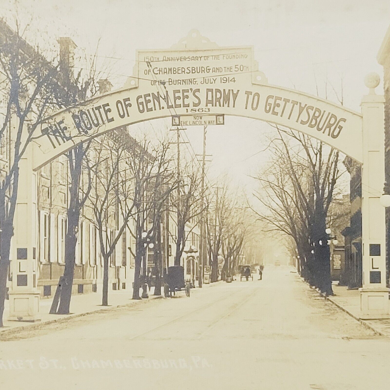 Rare 1914 Postcard Chambersburg PA - Market St - The Lincoln Way Pennsylvania
