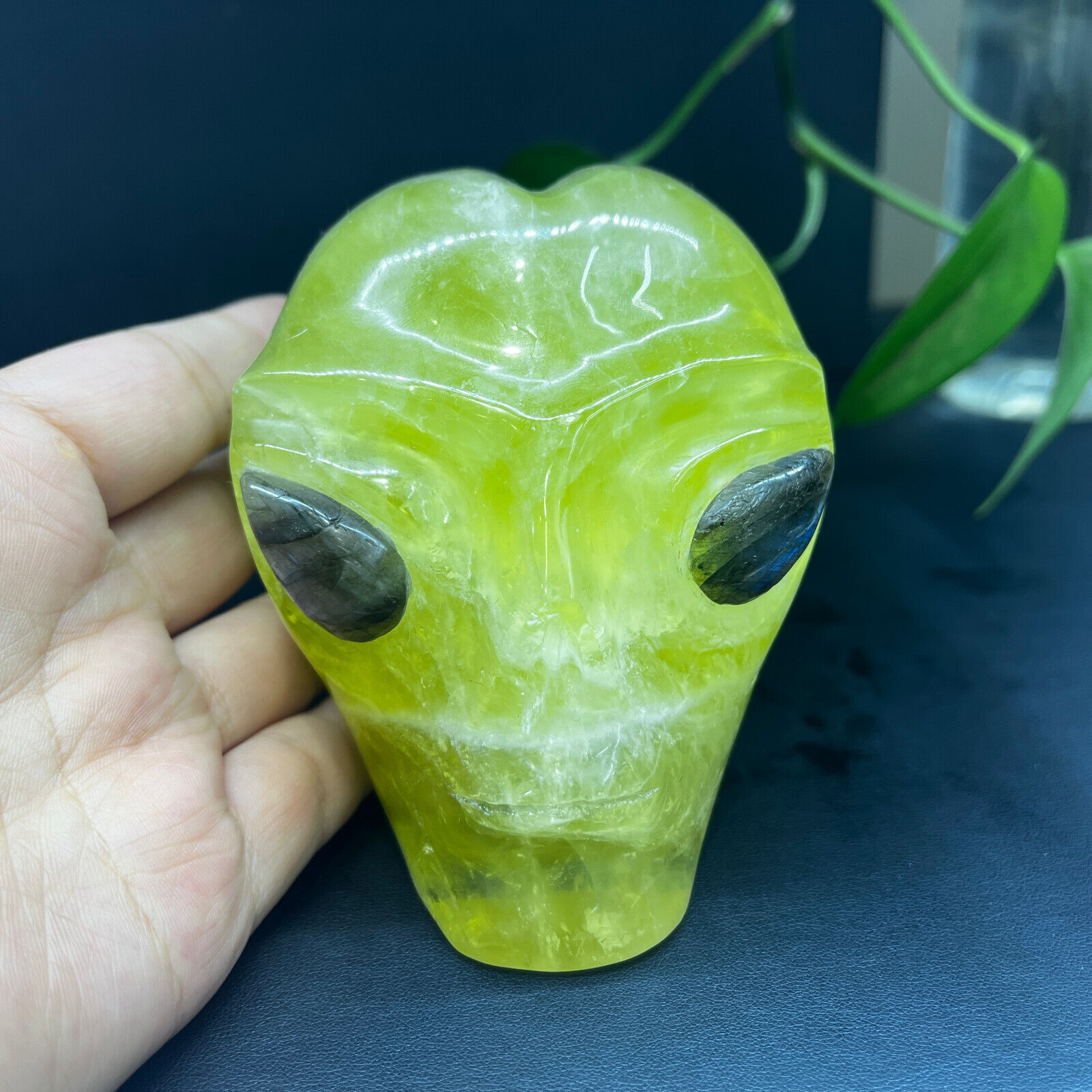 2.36LB Natural Citrine Quartz aliensQuartz Carved Crystal Skull Reiki Gem Decor