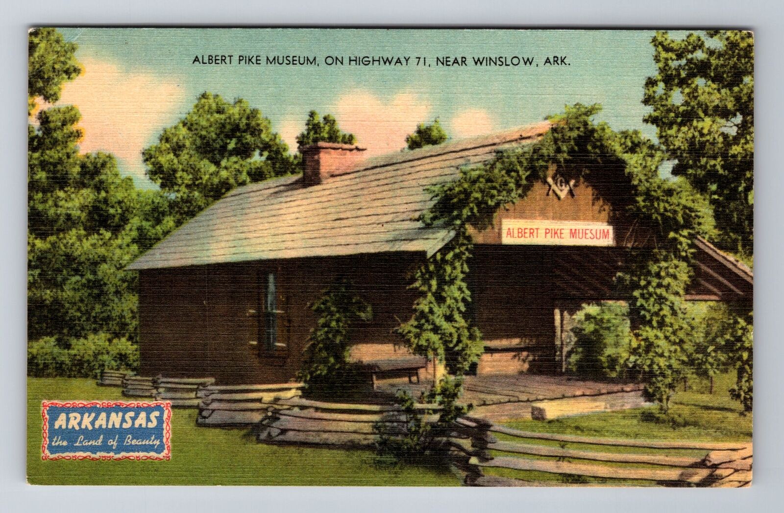 Winslow AR-Arkansas, Albert Pike Museum, Antique Vintage Souvenir Postcard