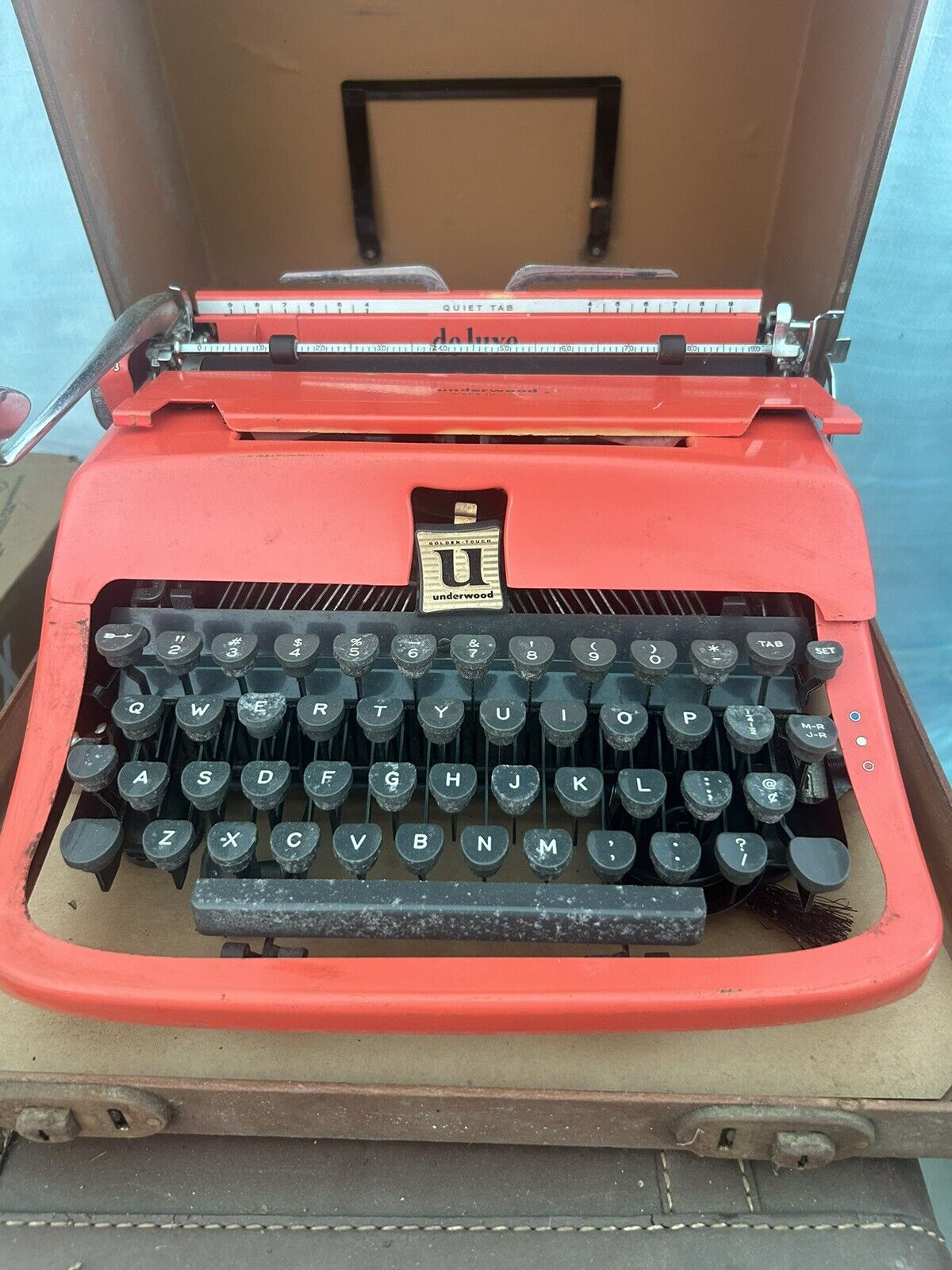 Rare (red) Vintage Underwood Golden Touch Quiet Tab Portable Typewriter