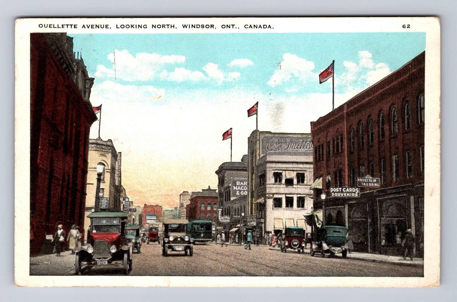 Windsor ON-Ontario Canada, Ouellette Avenue North Vintage c1928 Postcard