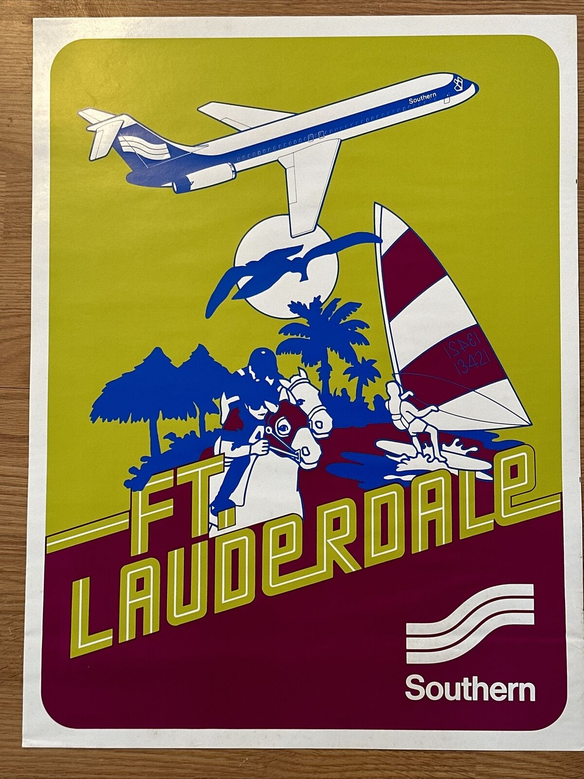 Vintage Original Southern Airlines Ft Lauderdale Dc-9 Poster 70s