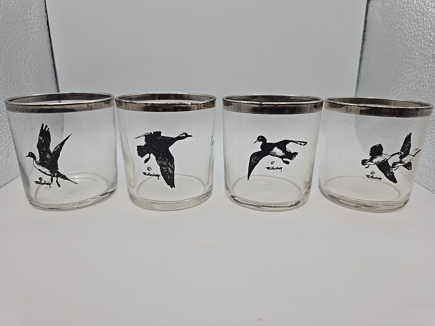 Vintage Richard Bishop Two Sets of 4 Available  Double Shot Glasses Waterfowl