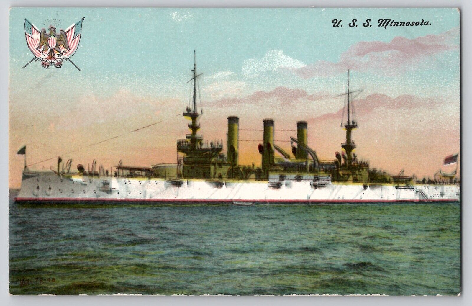 Pre WWI US Battleship USS Minnesota Great White Fleet 1907-1909 Postcard