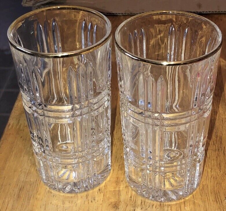 Two Vintage Crystal Glass Drinking Glasses ￼5 1/2” Tall #3