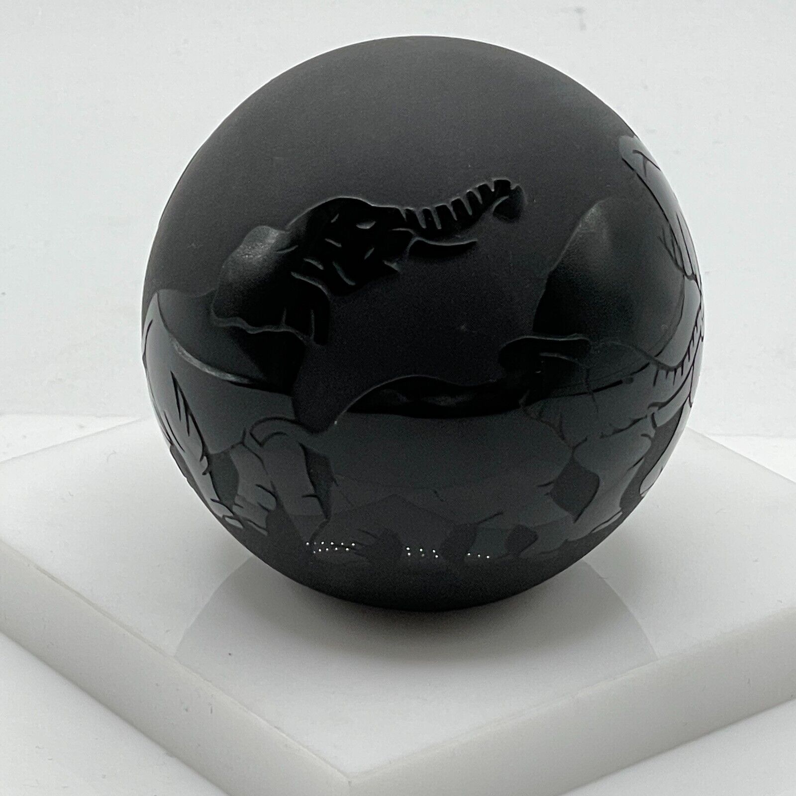 Arthur Court Vintage 1993 Paperweight Black Etched Frosted Glass Elephant Signed