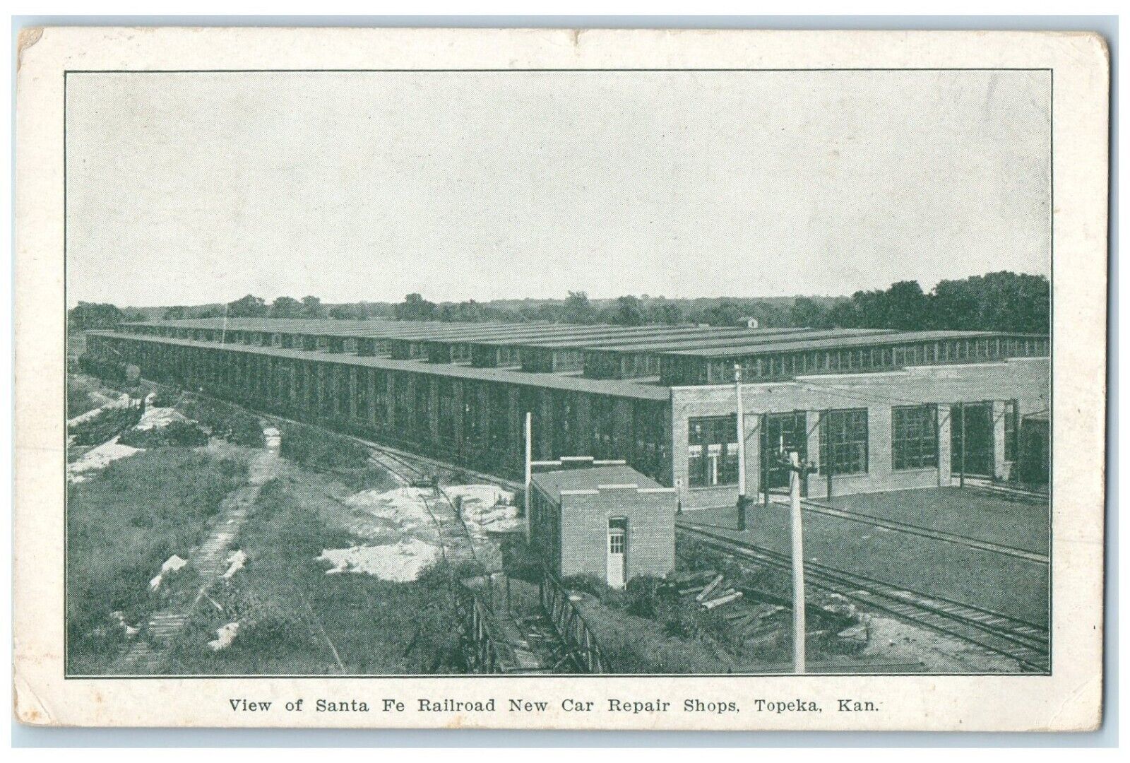 1912 View Santa Fe Railroad New Car Repair Shops Topeka Kansas Vintage Postcard
