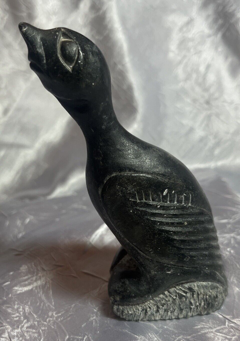 VINTAGE INUIT ART Hand Craved Duck Figurine Soapstone Eskimo Signed And Numbered