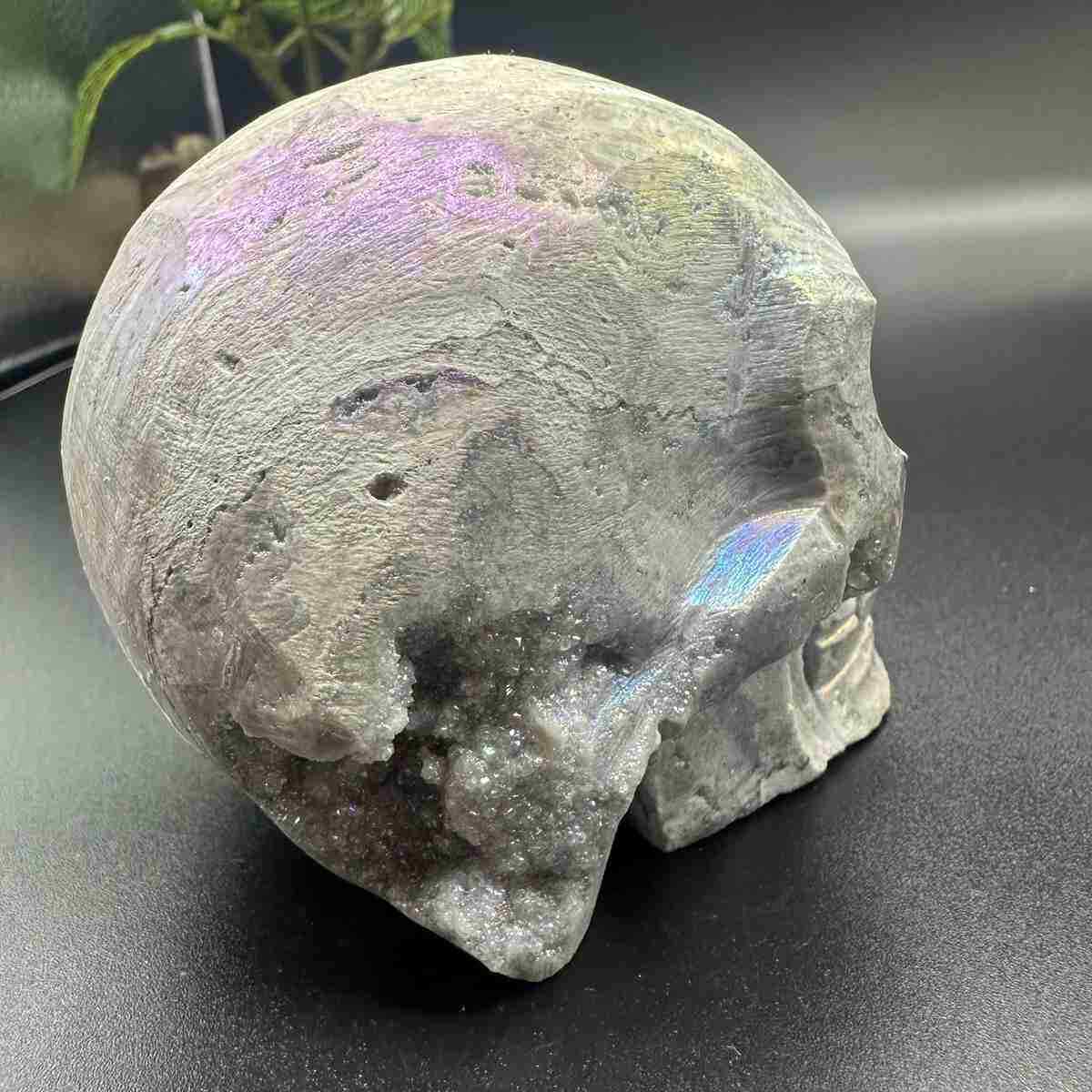 635g electroplate Natural sphalerite hand carved skull decor gem Healing gift