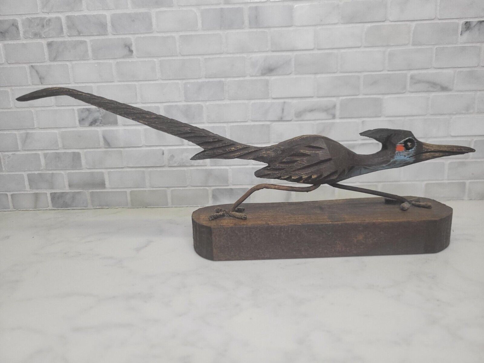 Vtg J VINCENT ROADRUNNER Bird WOOD CARVING SCULPTURE  Figurine 12\