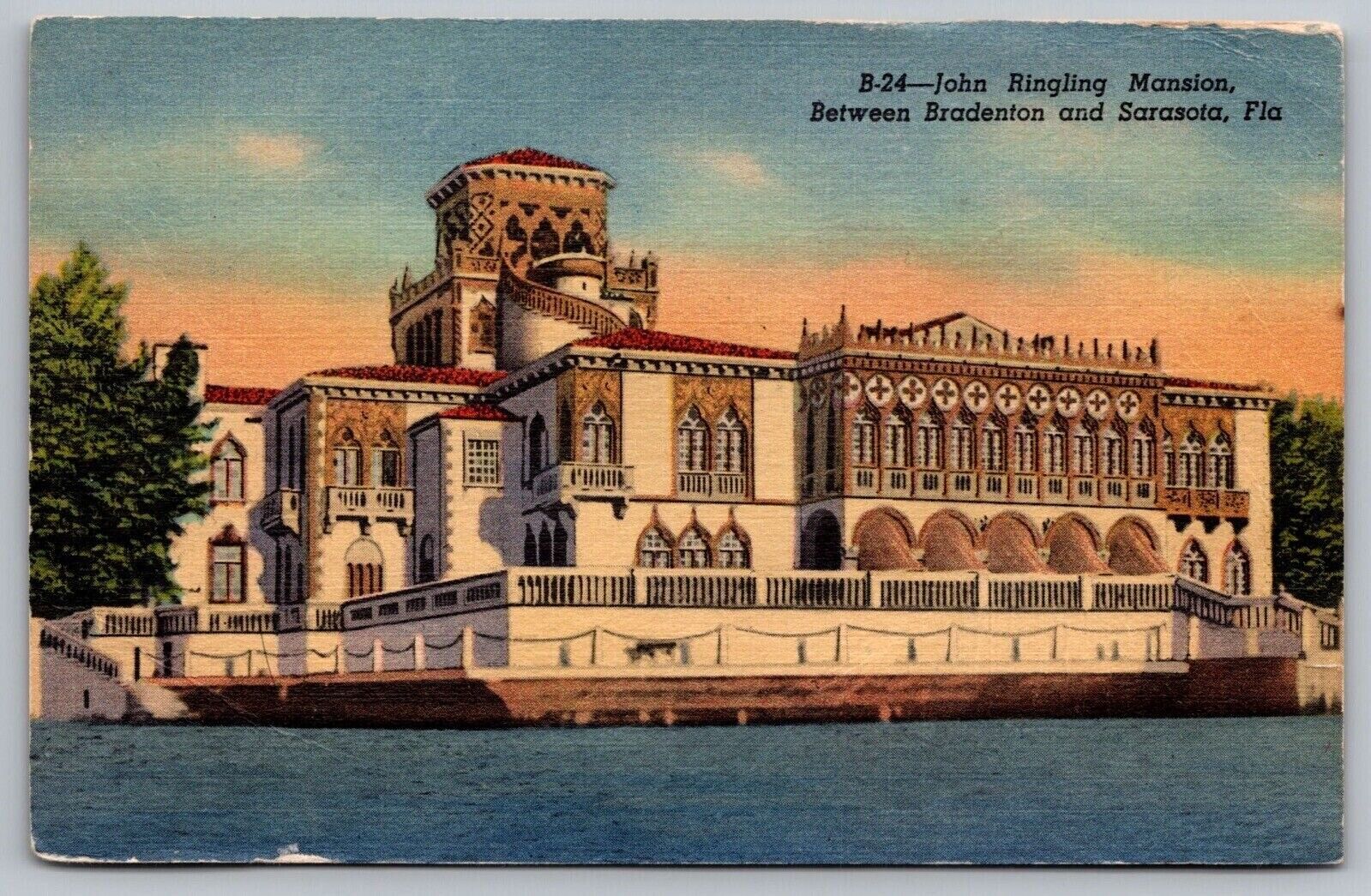 John Ringling Mansion Sarasota Florida Fl Linen Postcard