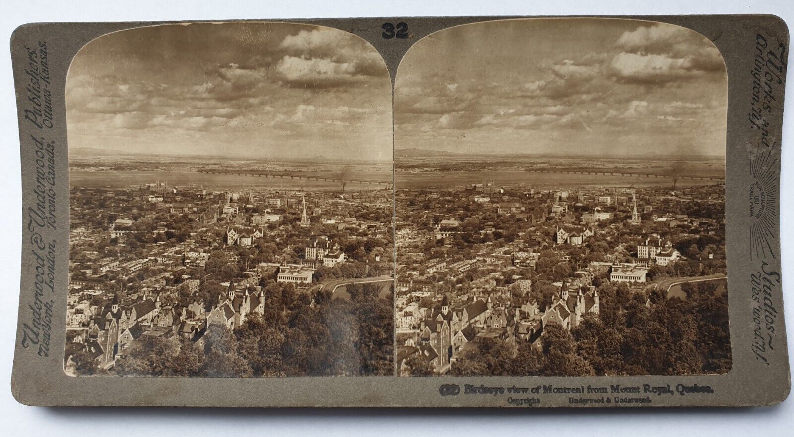 Antique Stereoscopic Card Bird's-eye View Montreal Quebec Underwood 1900s
