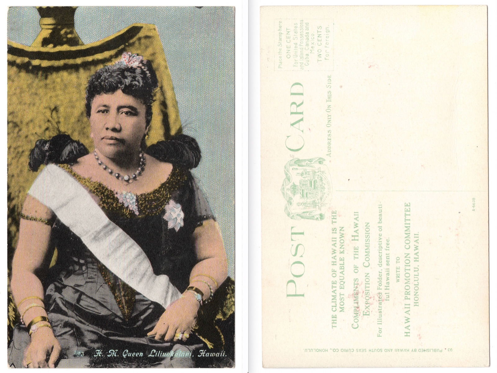 1910 Postcard ~ HAWAII H. M. Queen Liliuokalani ~ 'HAWAII EXPOSITION COMMISSION'
