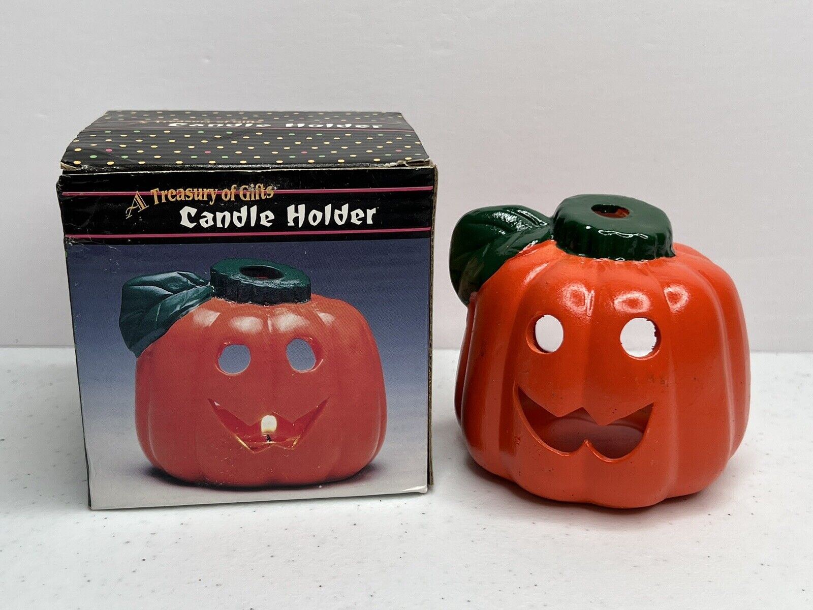 Vintage Artmark Jack O Lantern Ceramic Candle Holder 1994 Halloween Pumpkin 90\'s