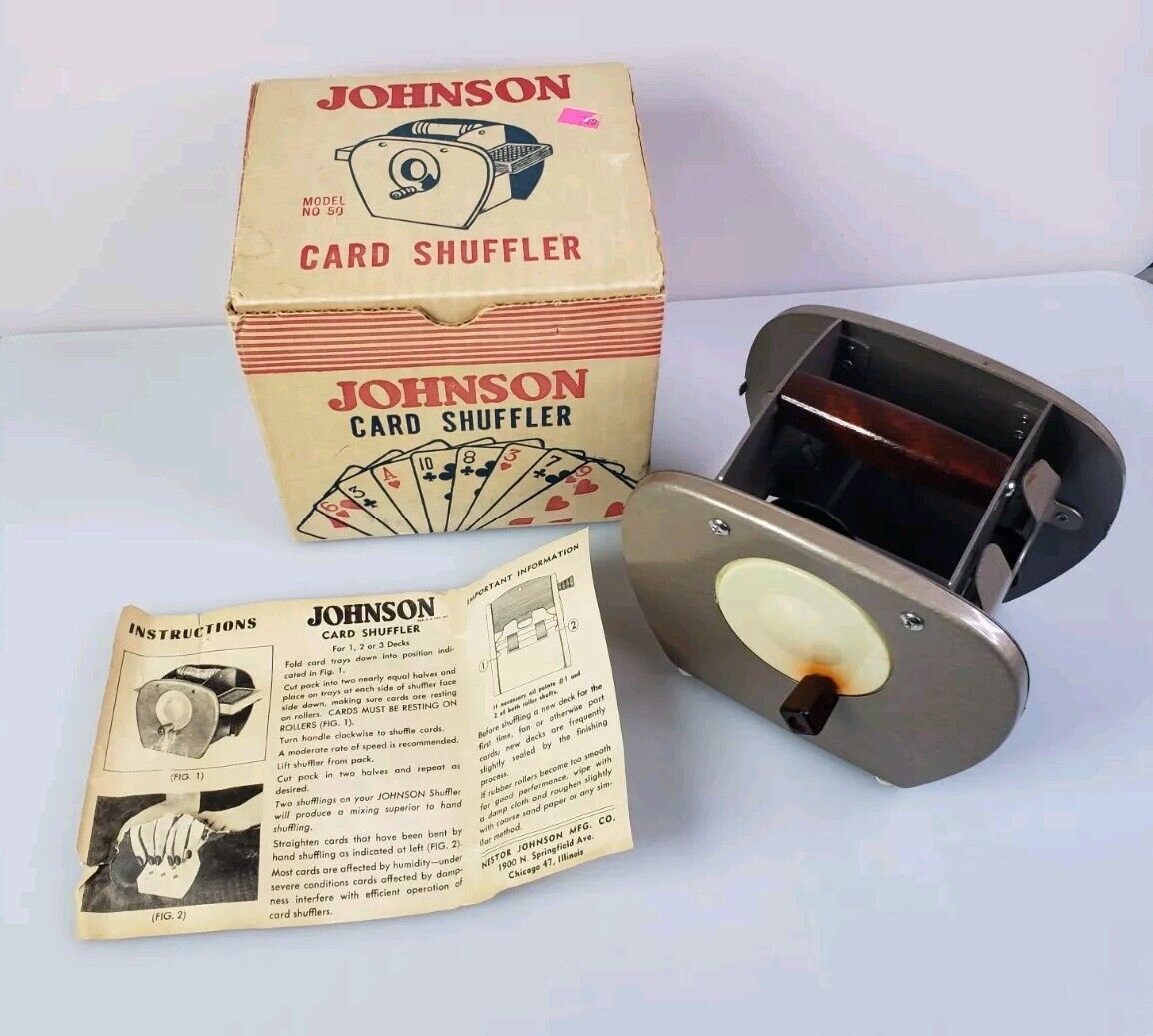 VINTAGE Johnson Card Shuffler Model No. 50 Chicago 1950’s Original with Box LOOK