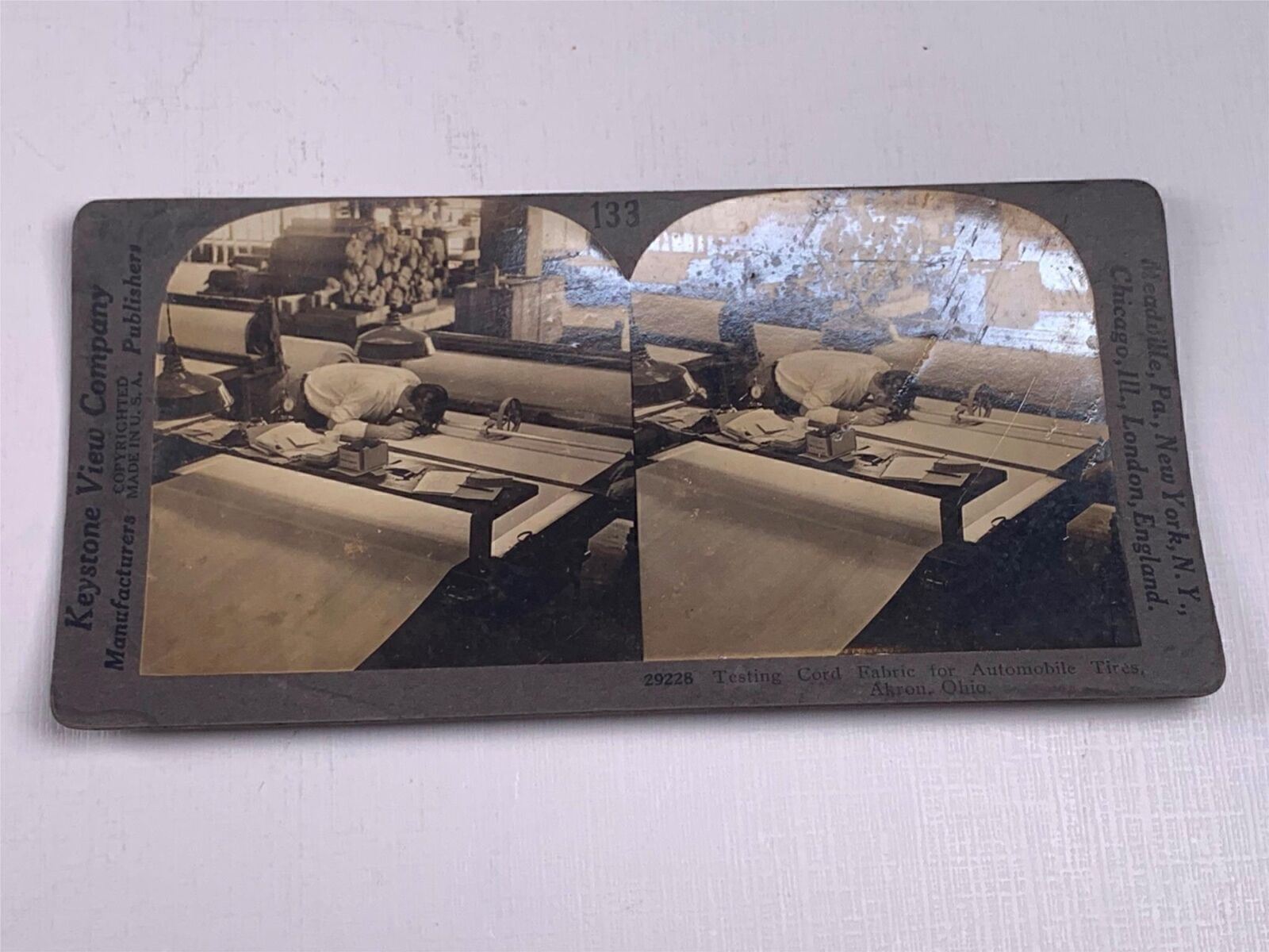 Keystone Stereoview Photo Testing Cord Fabric Automobile Tires Akron OH 