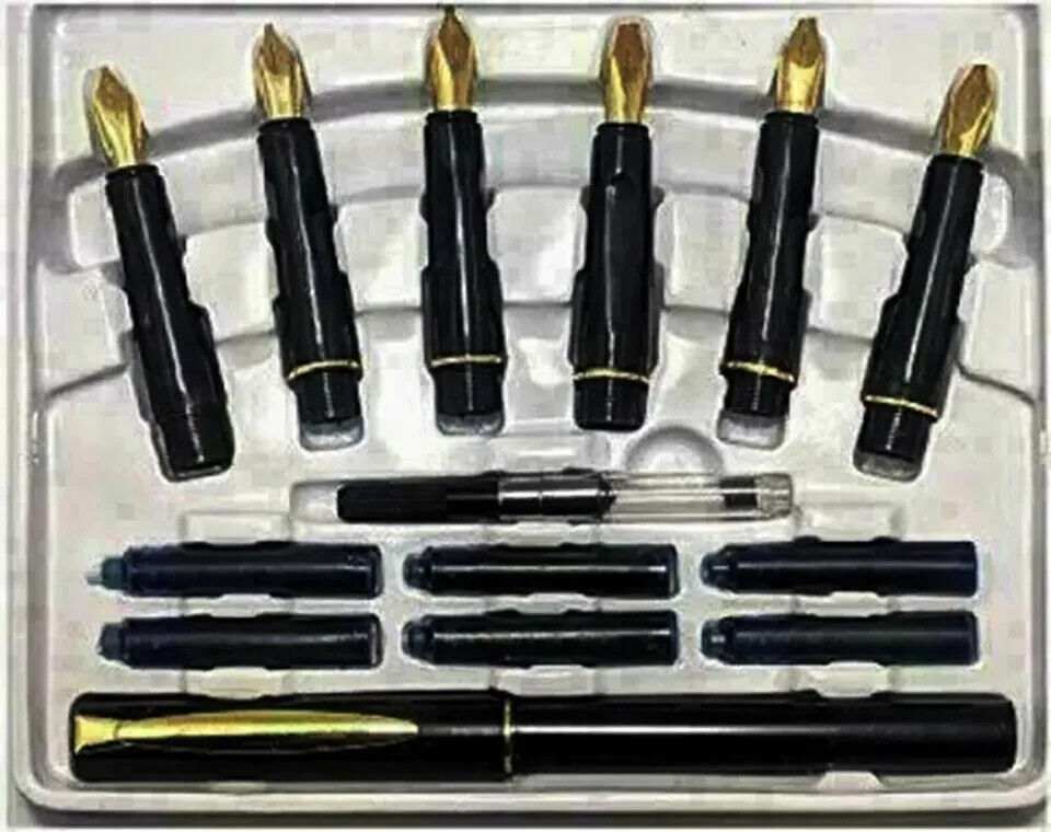 Fountain Pen Calligraphy Set 6 Nibs and 1 Pen 22 Carat Gold Plated 