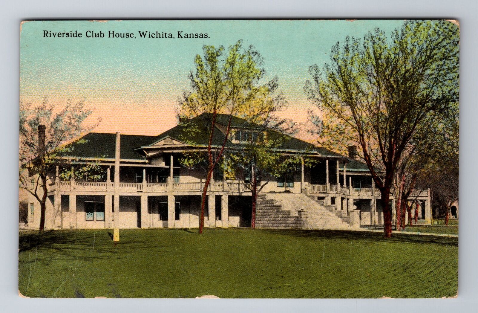 Wichita KS-Kansas, Riverside Club House, Antique, Vintage c1912 Postcard