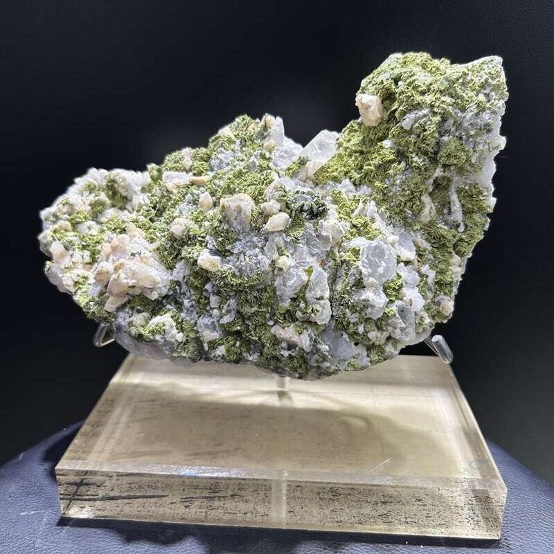 7LB Top Natural Epidote Quartz Crystal Cluster Mineral Specimen Reiki + Stand