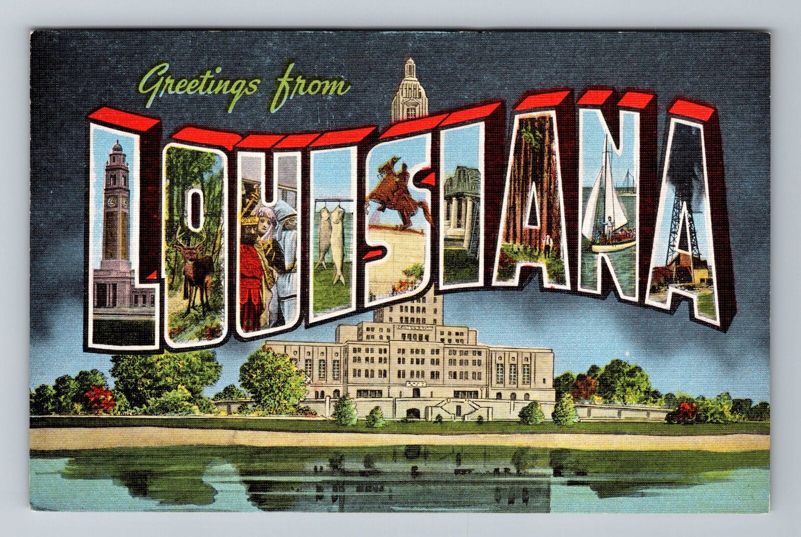 LA-Louisiana, LARGE LETTER Greetings, Vintage Postcard