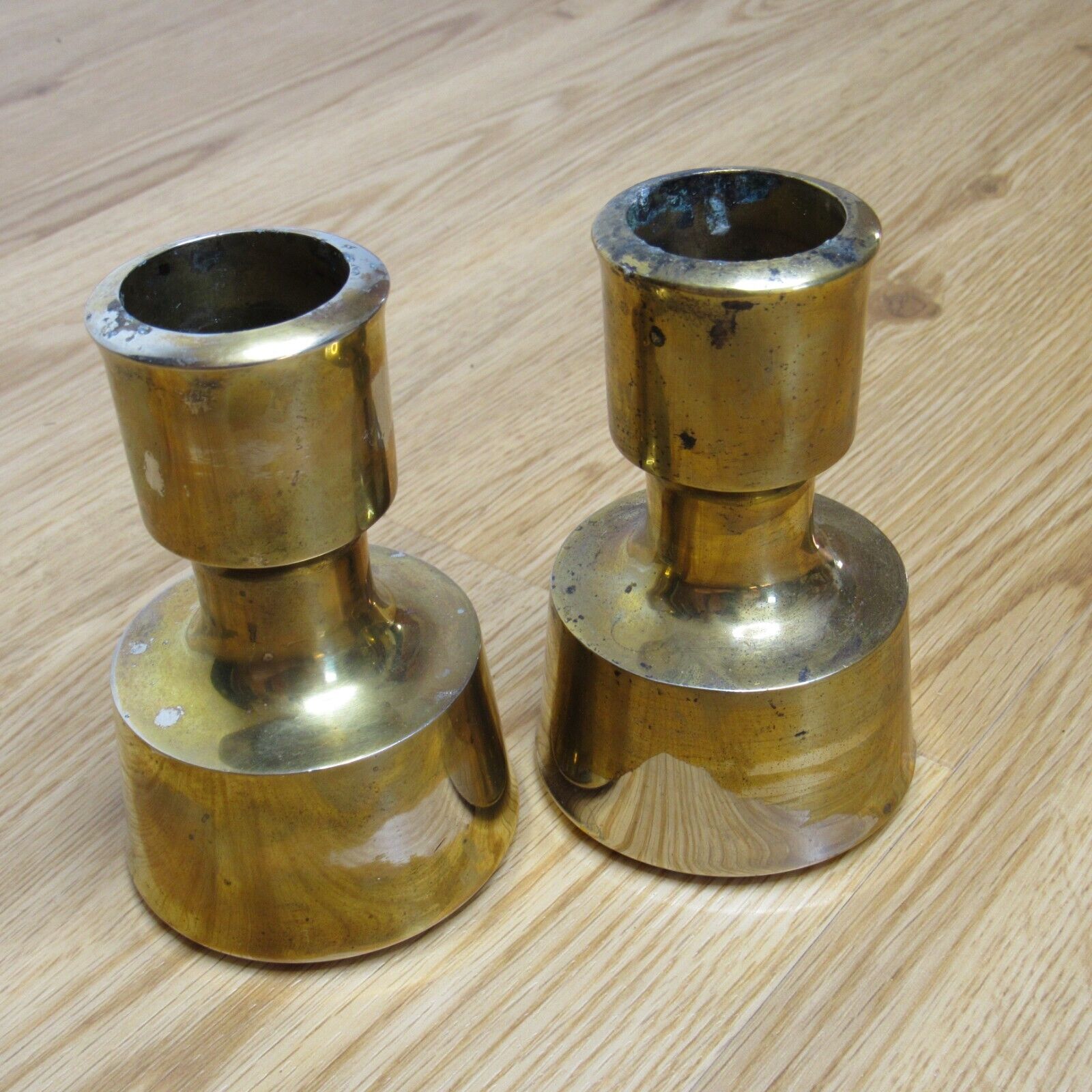 Pair of Vintage Dansk Brass Candle Holders by Jens Quistgaard, Wear to Finish