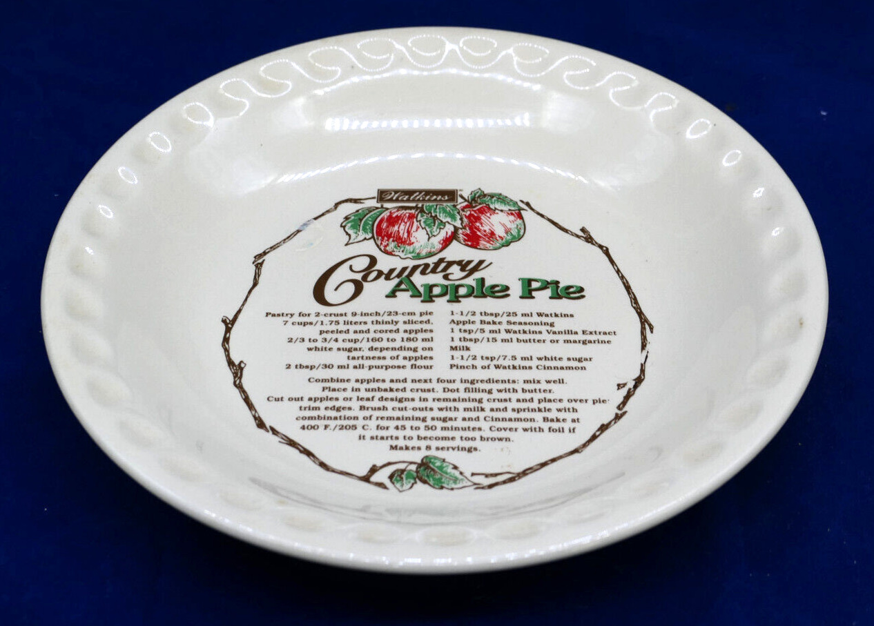 Vtg 1996 Watkins Country Apple Pie Recipe Pie Plate 10\