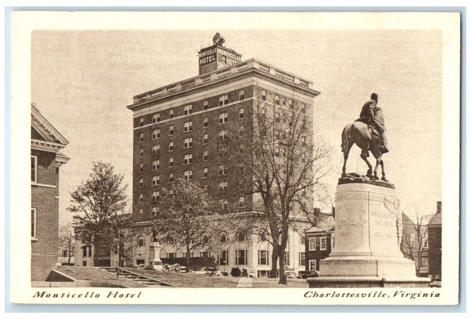 c1920\'s Monticello Hotel & Restaurant Monument Charlottesville Virginia Postcard