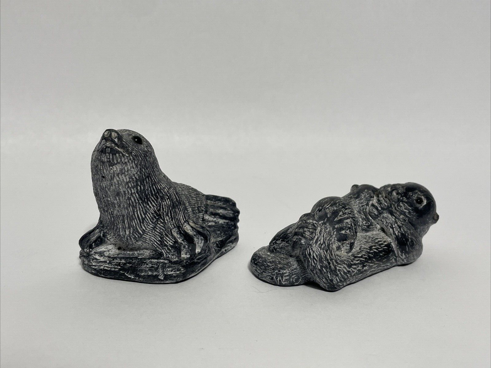 Wolf Original Art Sculptures Handmade Canada Seal And Otters, Set of Two