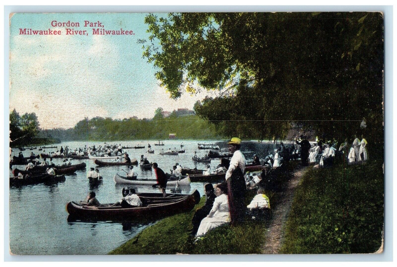 1914 Gordon Park Milwaukee River Boat Scene Milwaukee Wisconsin WI Postcard