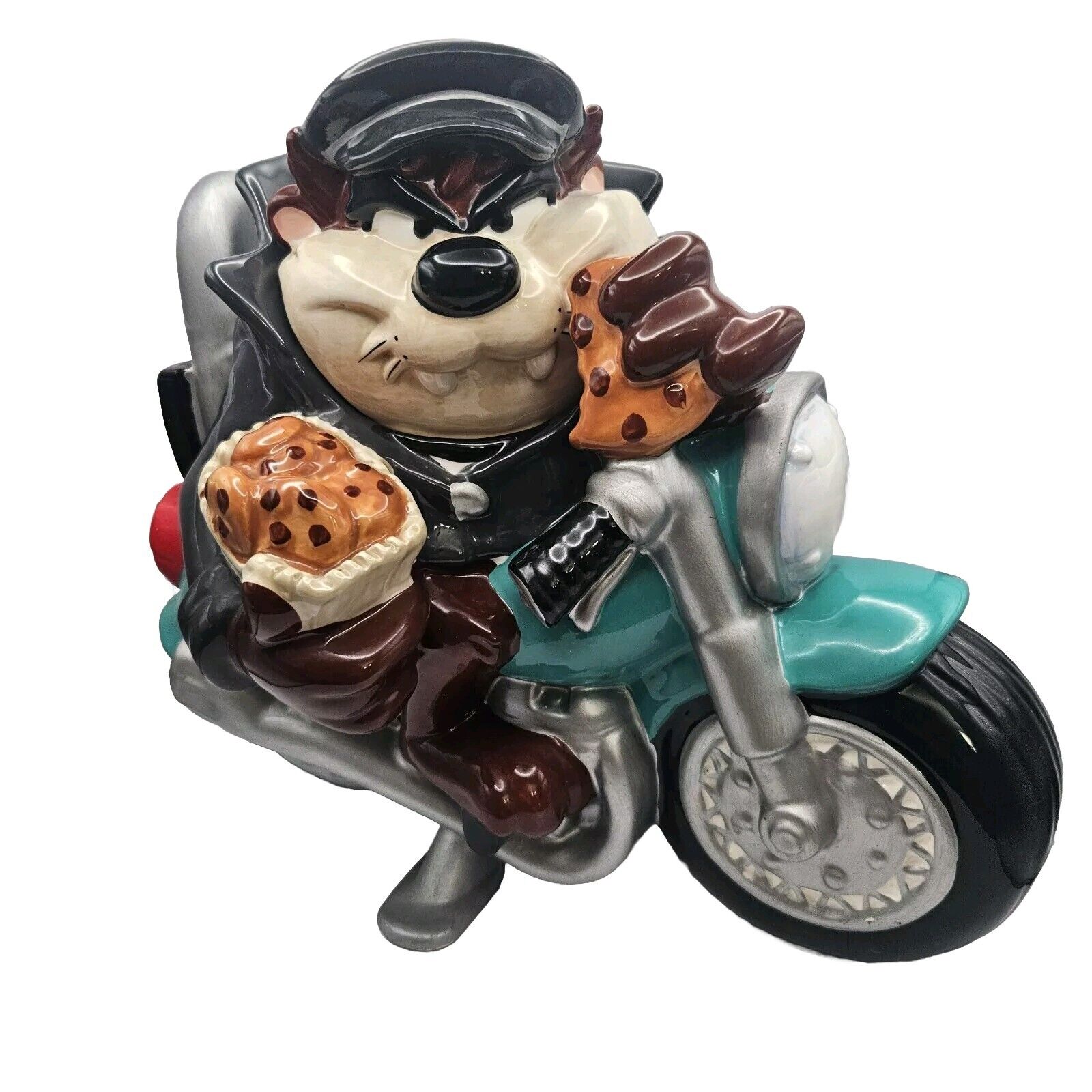 Vintage Warner Bros Taz Tasmanian Devil on Motorcycle Ceramic Cookie Jar