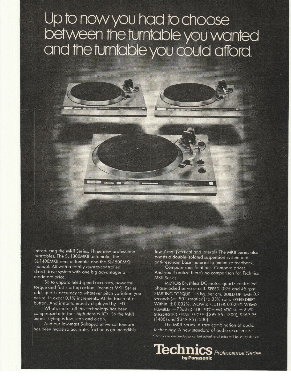 1977 Technics Professional Series Turntables Advertisement