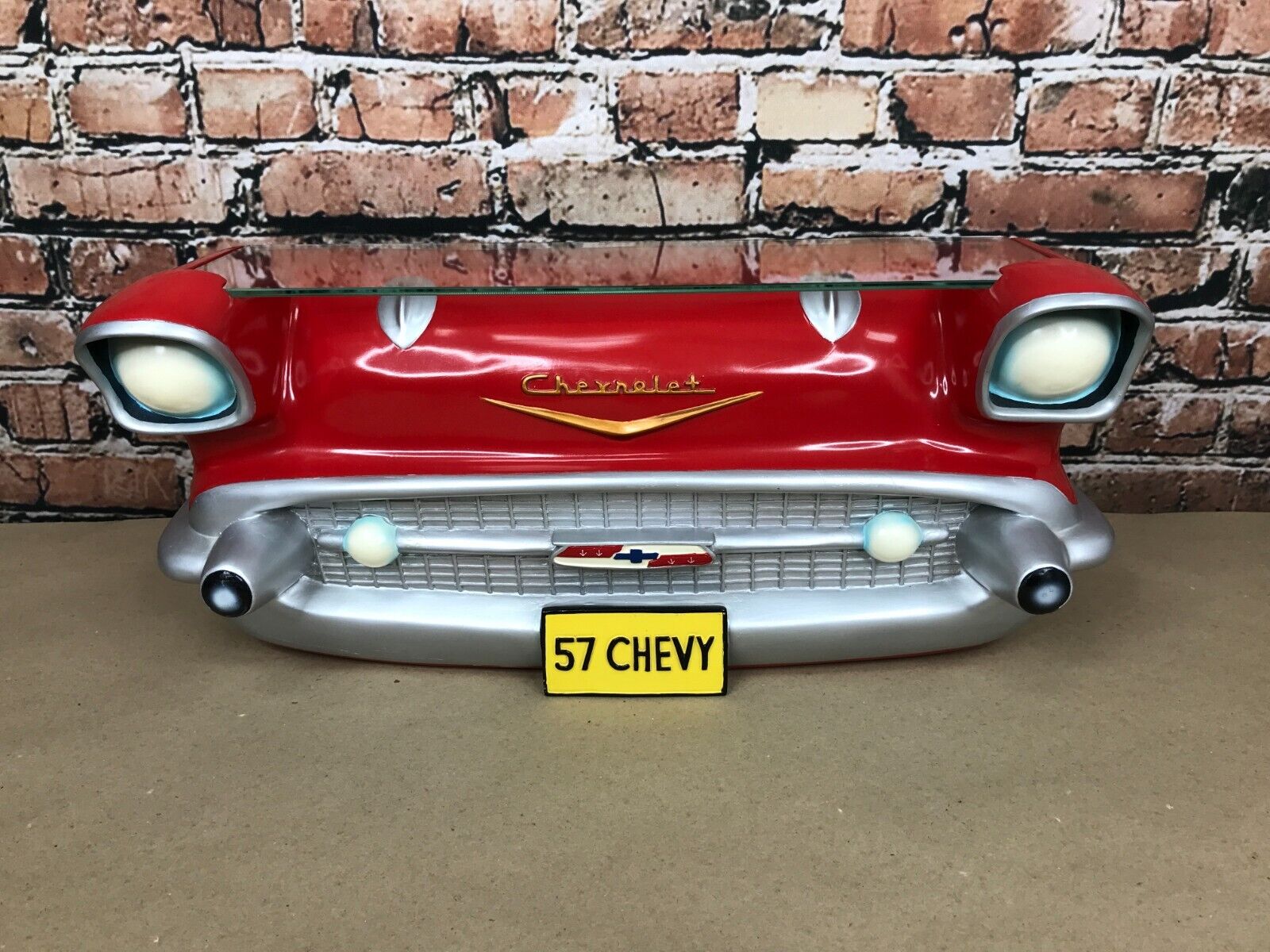 Red 57 Chevy Bel Air 1957 Floating Wall Shelf Sunbelt by GM W/ Glass