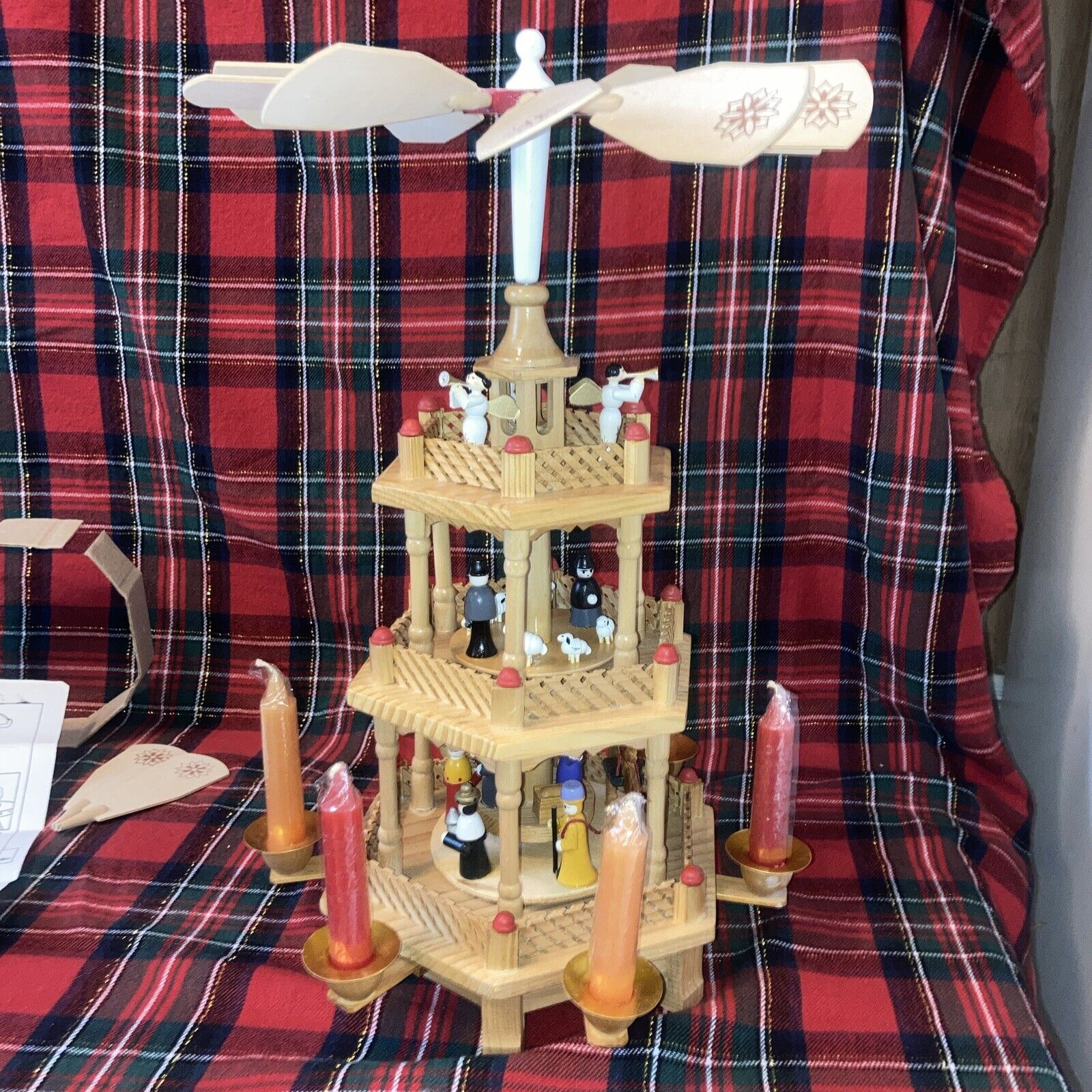 Vtg Lillian Vernon Christmas Wooden Nativity Candle Carousel Windmill Erzelbirge