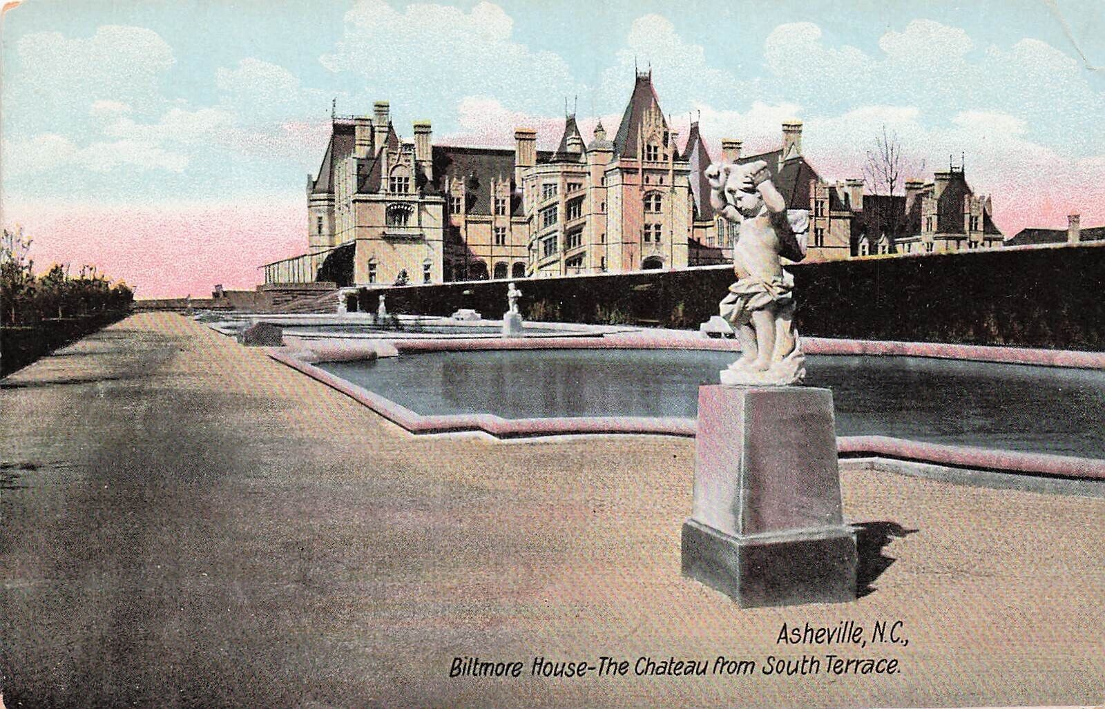 Asheville NC Biltmore Estate Mansion North Carolina Garden Pool Vtg Postcard D65