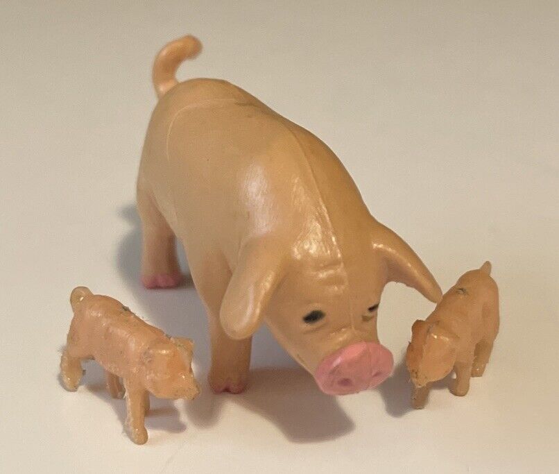 Vintage Schleich Piggy Sow Piglets Miniature Figures Pink Hoof Set Of 3 RARE
