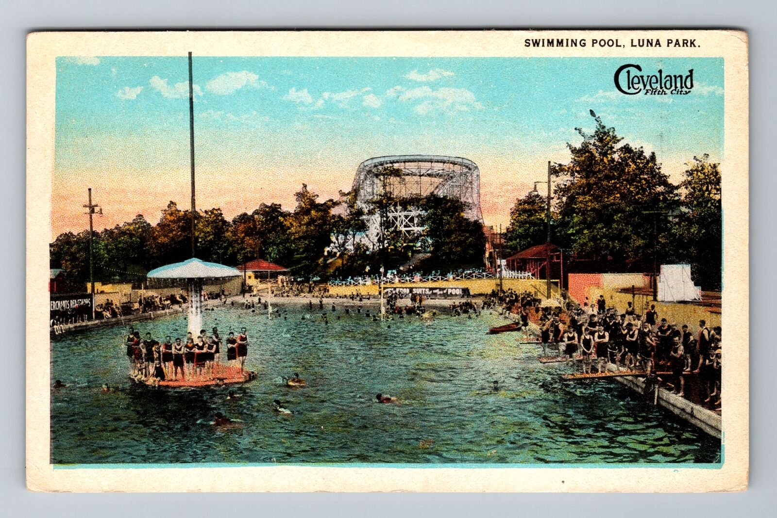 Cleveland OH-Ohio, Luna Park Swimming Pool, Antique Vintage Souvenir Postcard