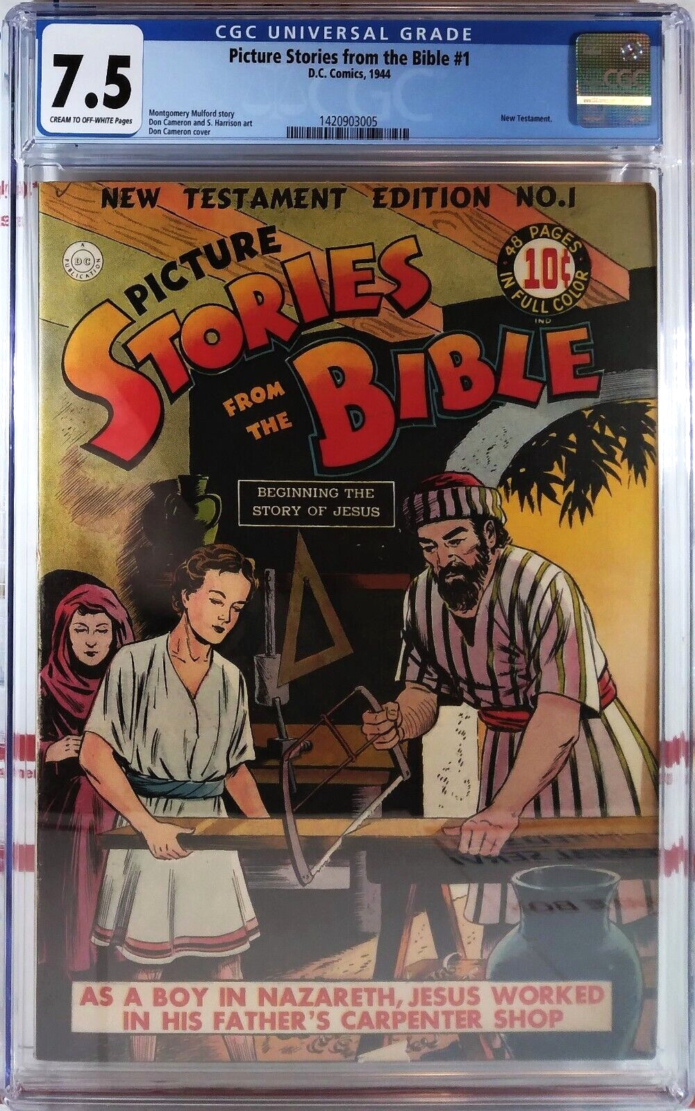 🌟 CGC 7.5 PICTURE STORIES FROM THE BIBLE #1 NEW TESTAMENT DC 1944 🔑 1st JESUS