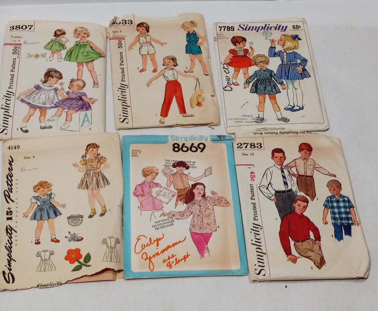 Vtg 1960\'s Simplicity Sew Patterns Lot 6 Toddler Girls Size 4 & 7 Boys Size 12