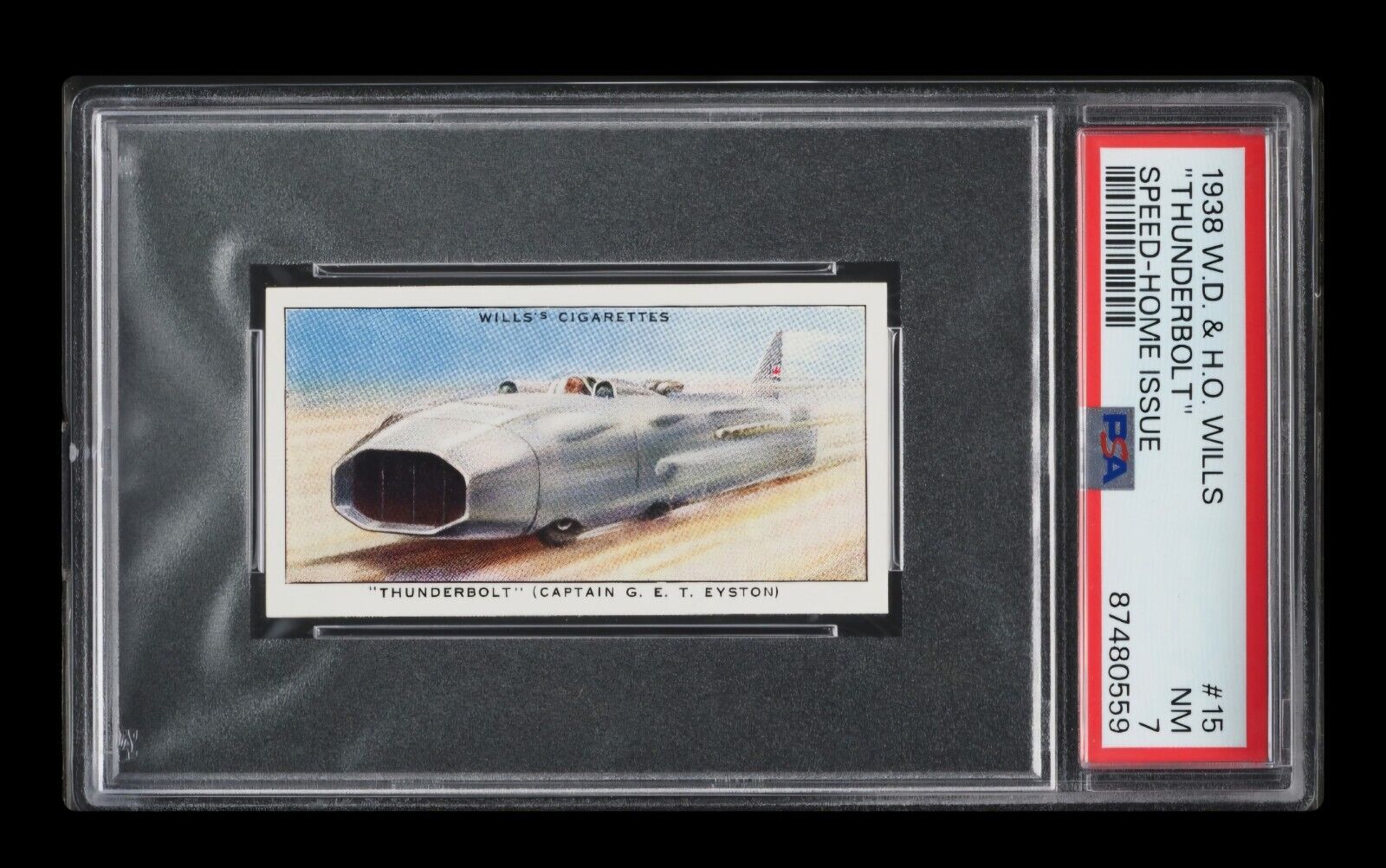 1938🚘W.D.&H.O. Willis THUNDERBOLT  CIGARETTES CARD, SPEED HOME ISSU #15🚘 PSA-7