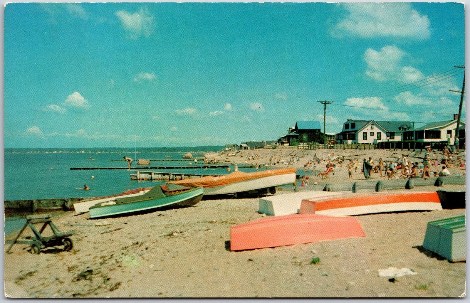 Cornfield Point Old Saybrook Connecticut CT Boats Bathing Beach Scene Postcard