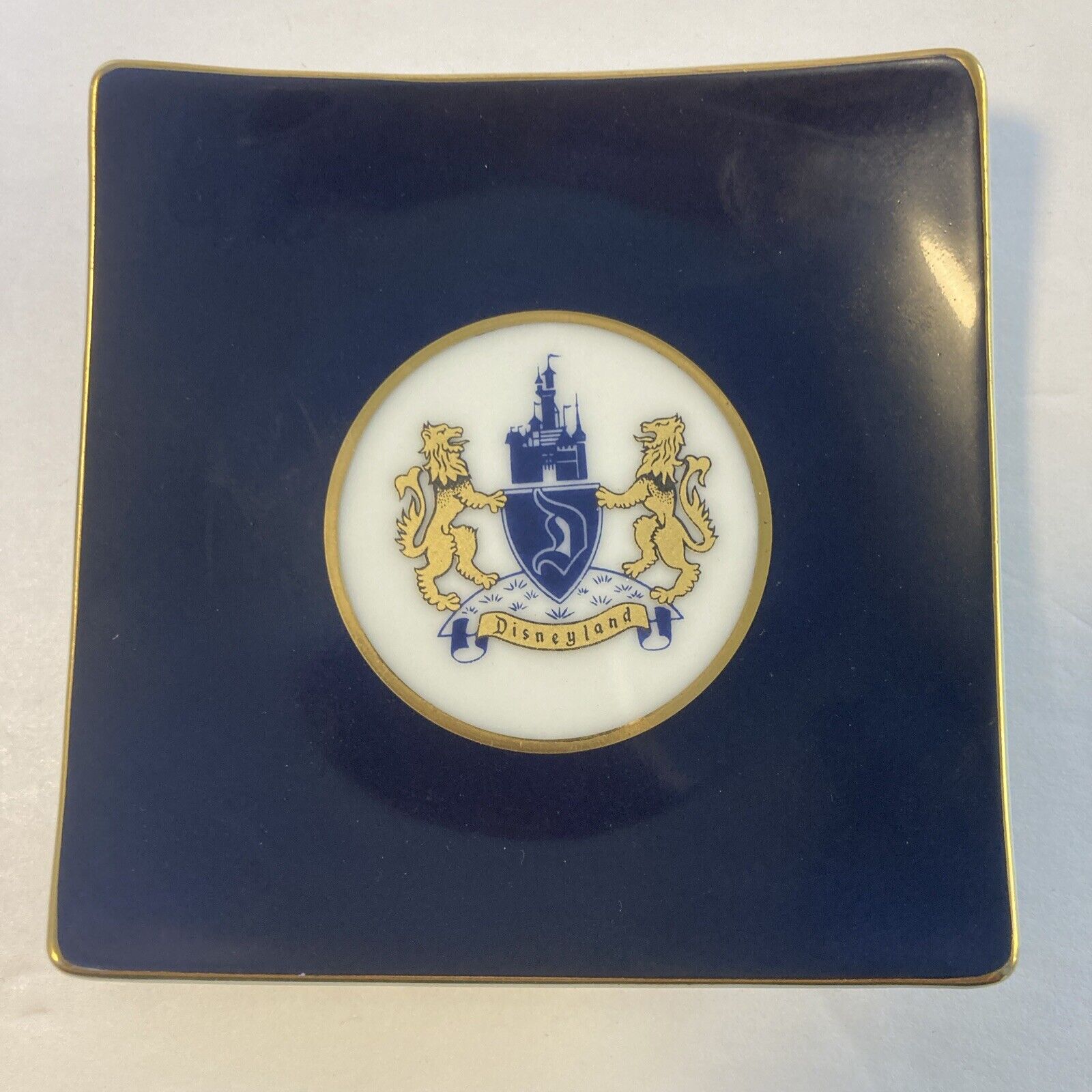 1960’s Disney Crest Of Arms Souvenir Ceramic Square Dish 3.75”x3.75”