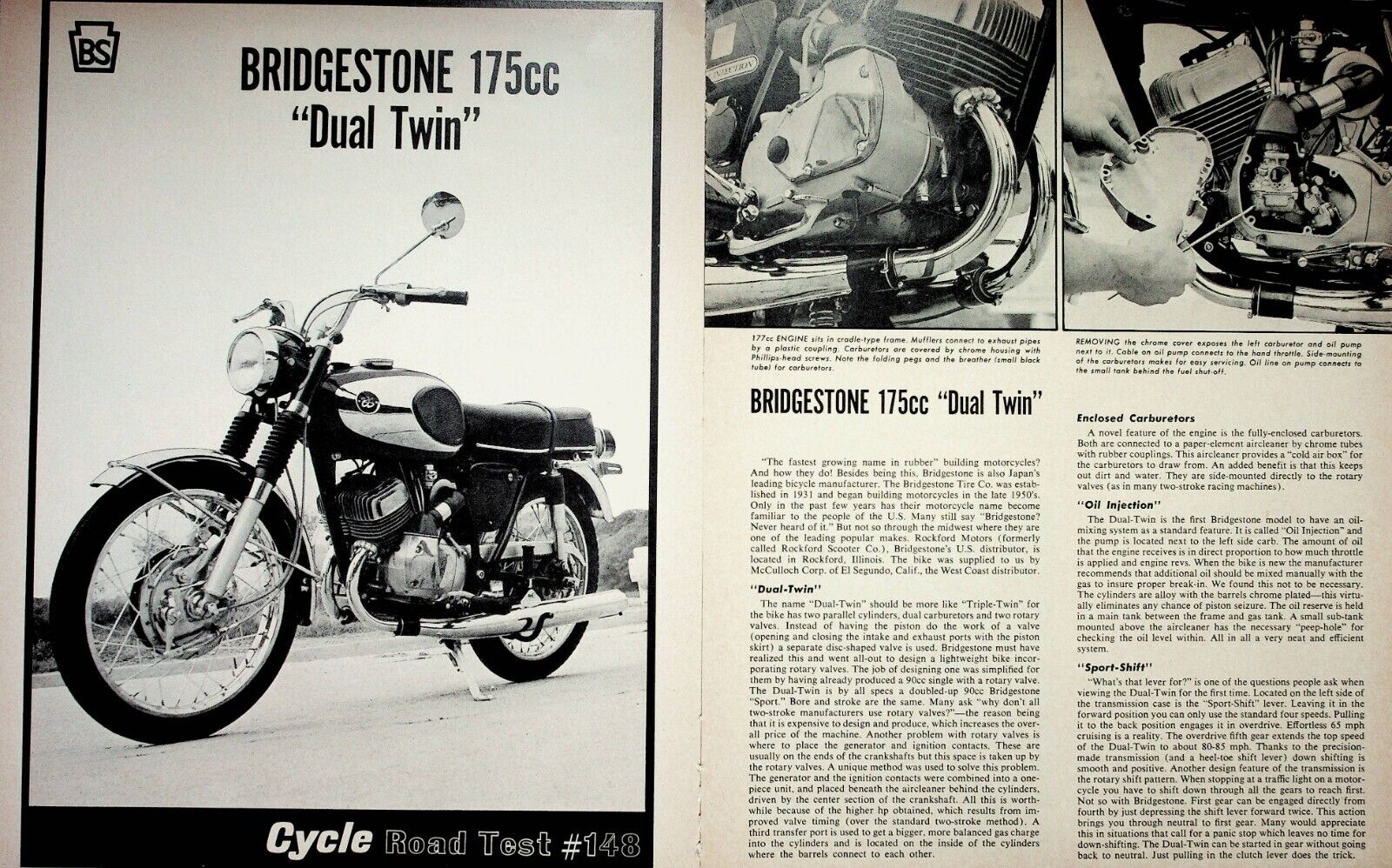 1966 Bridgestone 175 Dual Twin Motorcycle Road Test - 3-Page Vintage Article