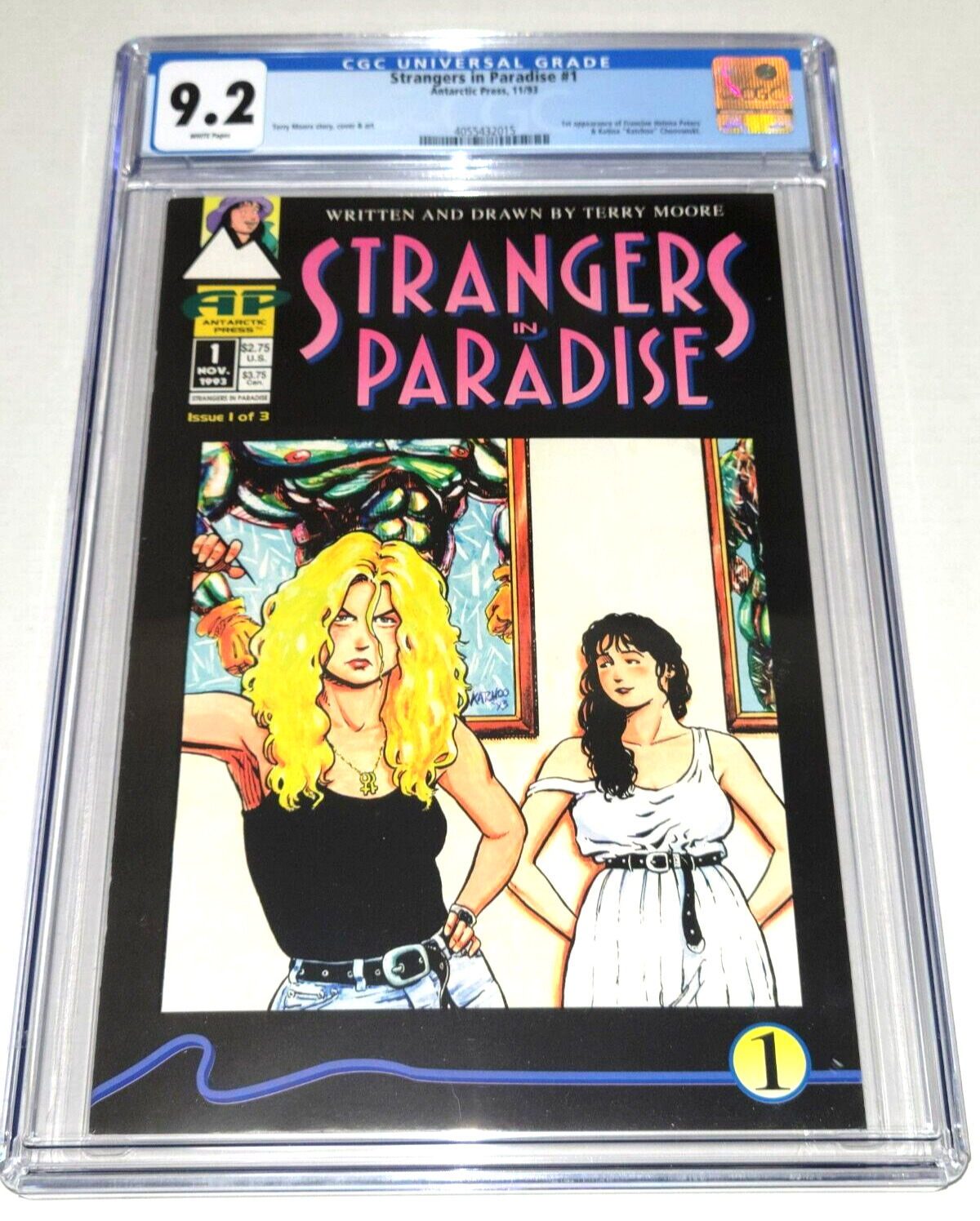Strangers in Paradise #1 1st Print CGC 9.2 NM- White Antarctic Press 1993 Moore