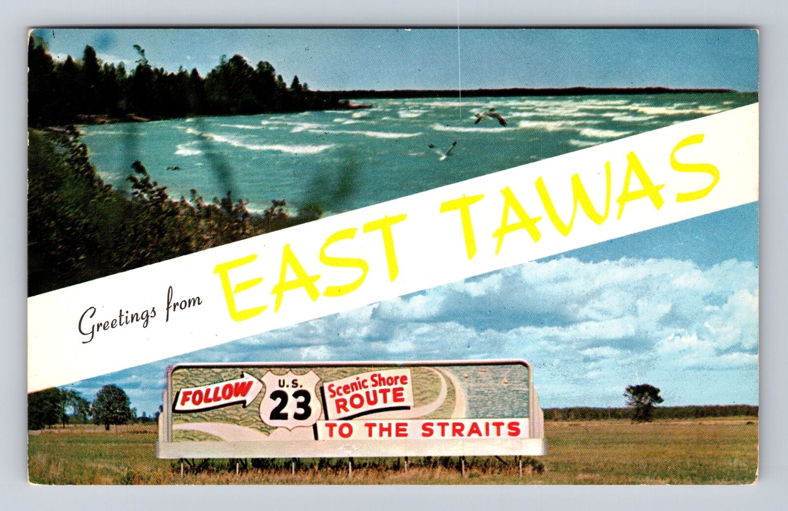 East Tawas MI-Michigan, Banner General Greetings, Antique, Vintage Postcard
