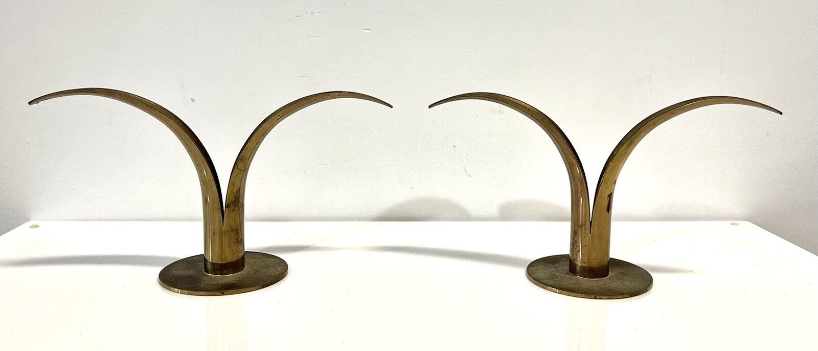 Vintage Mid Century Pair Of Scan Corporation Sweden Brass Candle Holders