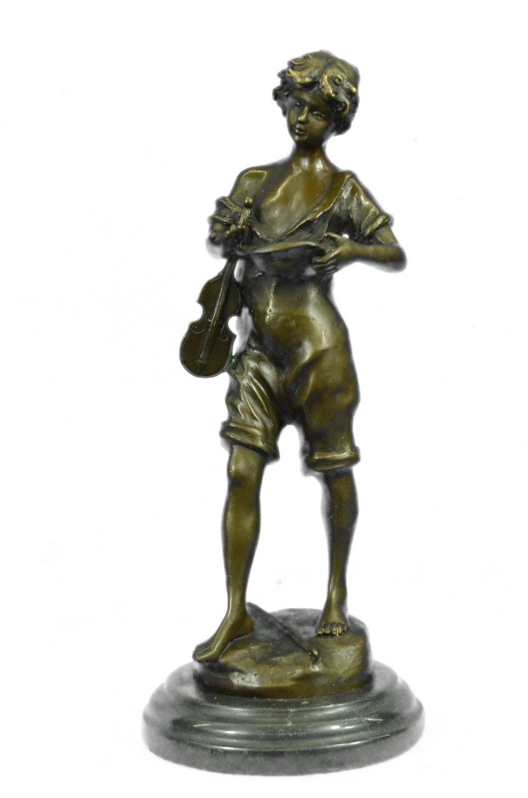 Violin Fidler Player Boy Bronze Sculpture Statue Modern Figure Male Lost Wax Art