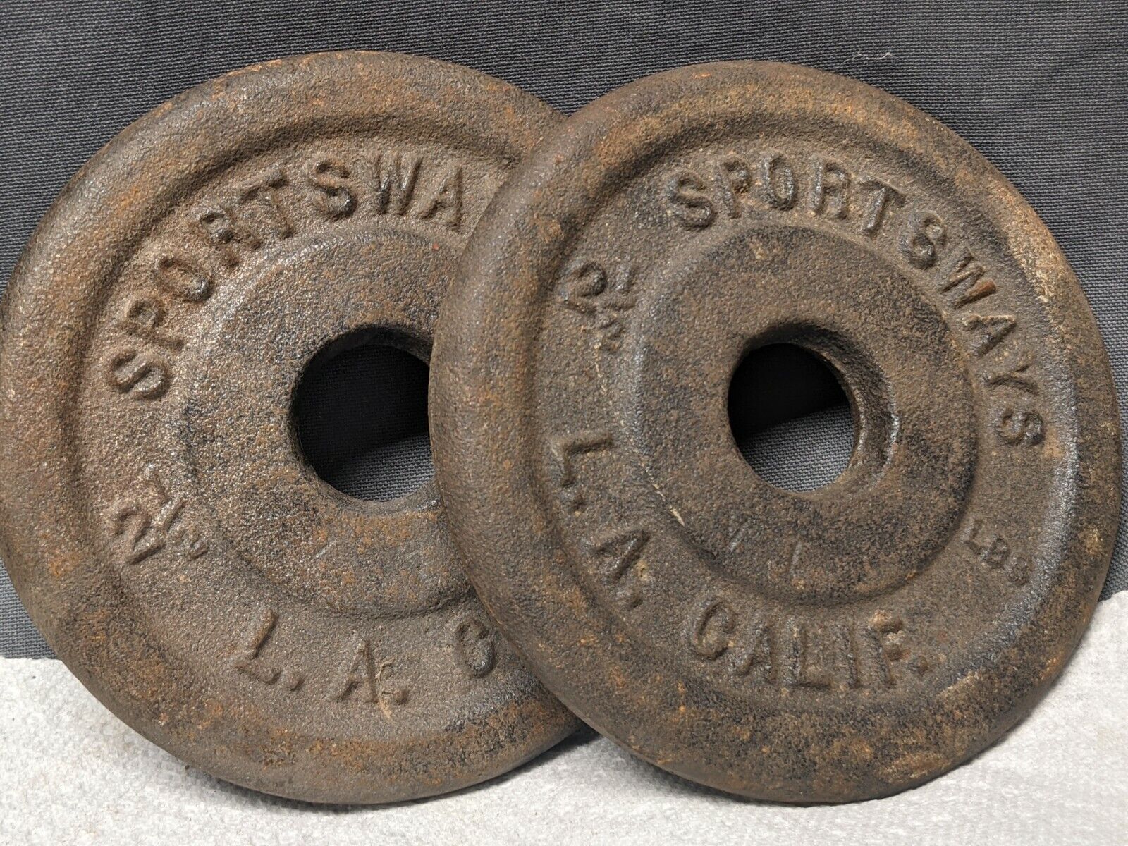 2 1950S 2.5 Pound Sportsways Barbell Weights Los Angeles, California