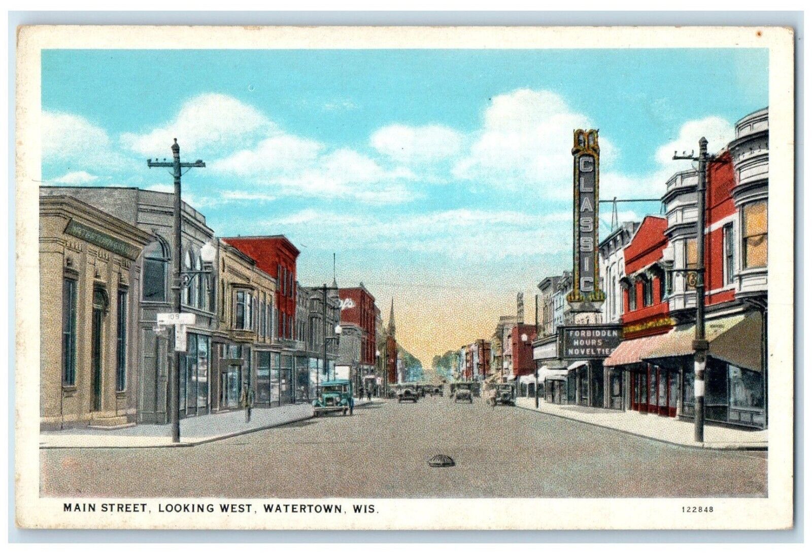 c1920 Main Street Looking West Exterior Building Watertown Wisconsin WI Postcard