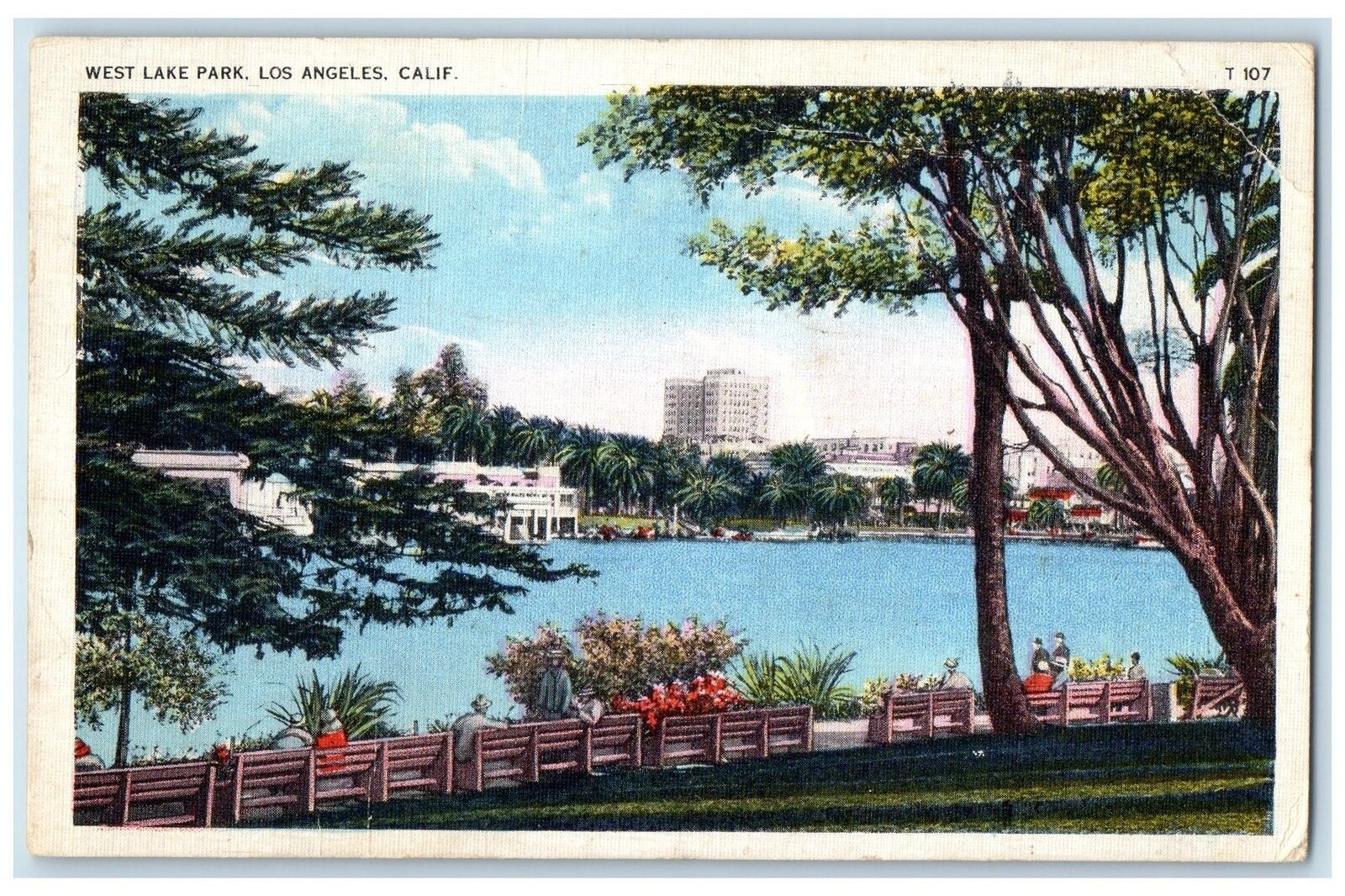 1937 West Lake Park Buildings Tower View Los Angeles California Vintage Postcard